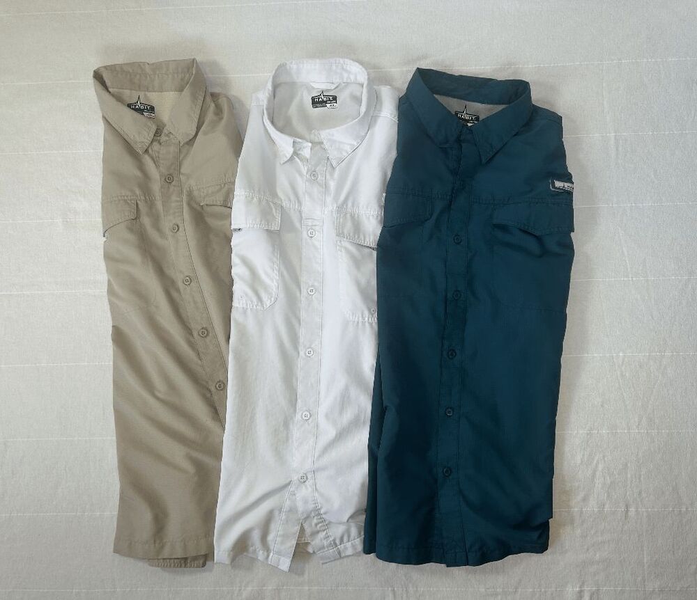 Men's Habit Outdoor Fishing Shirt Lot of Three, Long Sleeve Size 2XL White/Blue